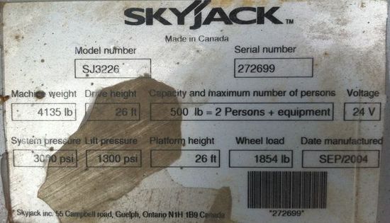 8SJ137-  Scissor Lift Skyjack SJIII 3226