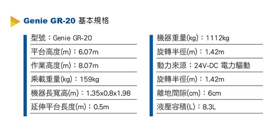 Genie GR-20 6米 單柱式 高空作業車 規格